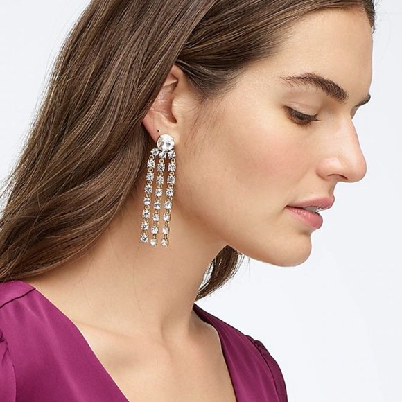 SOLD J.Crew Crystal Fringe Statement Earrings - Picture 4 of 9